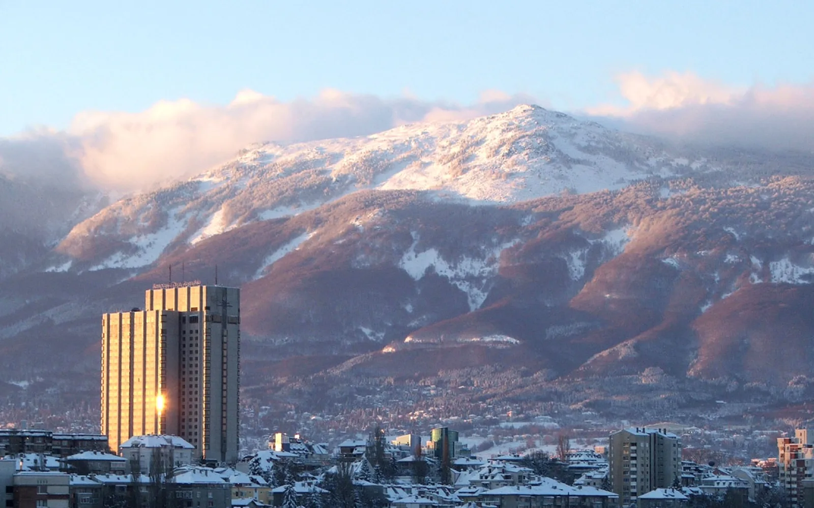 Sofia skyline with Vitosha Mountain in the distance