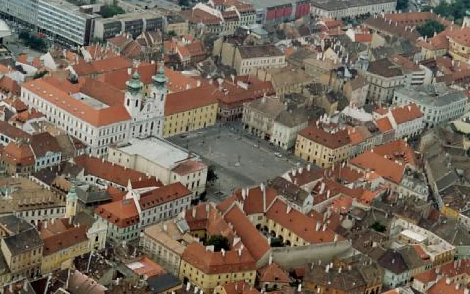 Aerial view of Gyor and its waterways