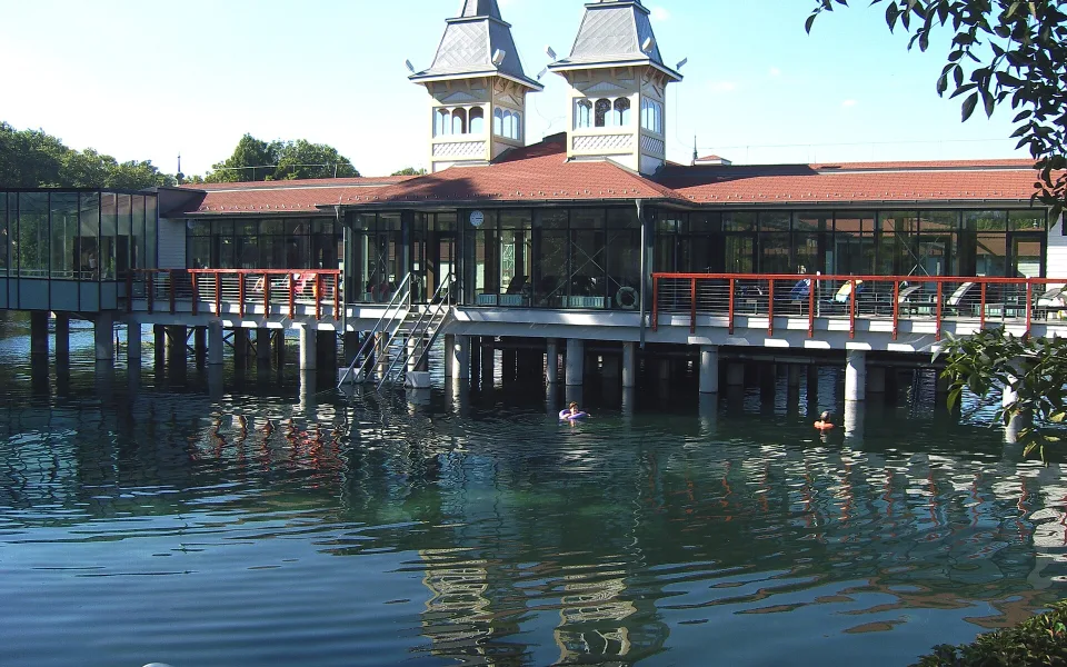 Thermal lake and bath buildings at Heviz