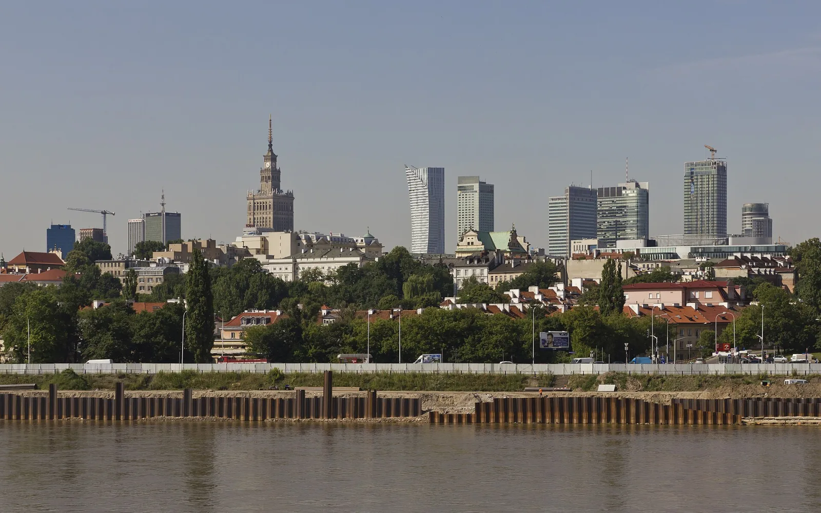 Warsaw skyline with the Vistula River in the foreground