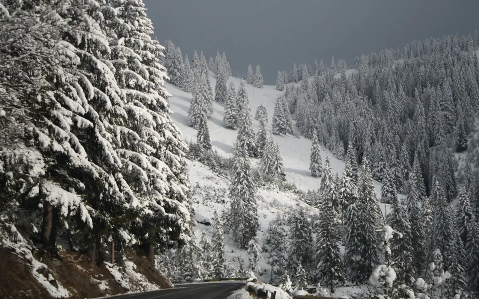 Snow-covered Carpathian Mountains in Romania