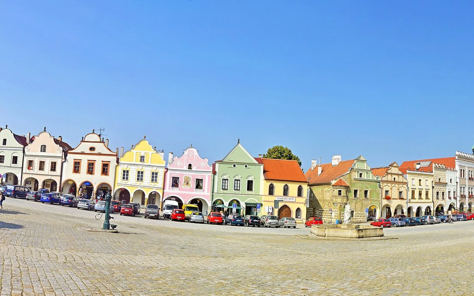 Panorama of the historic market square in Telč