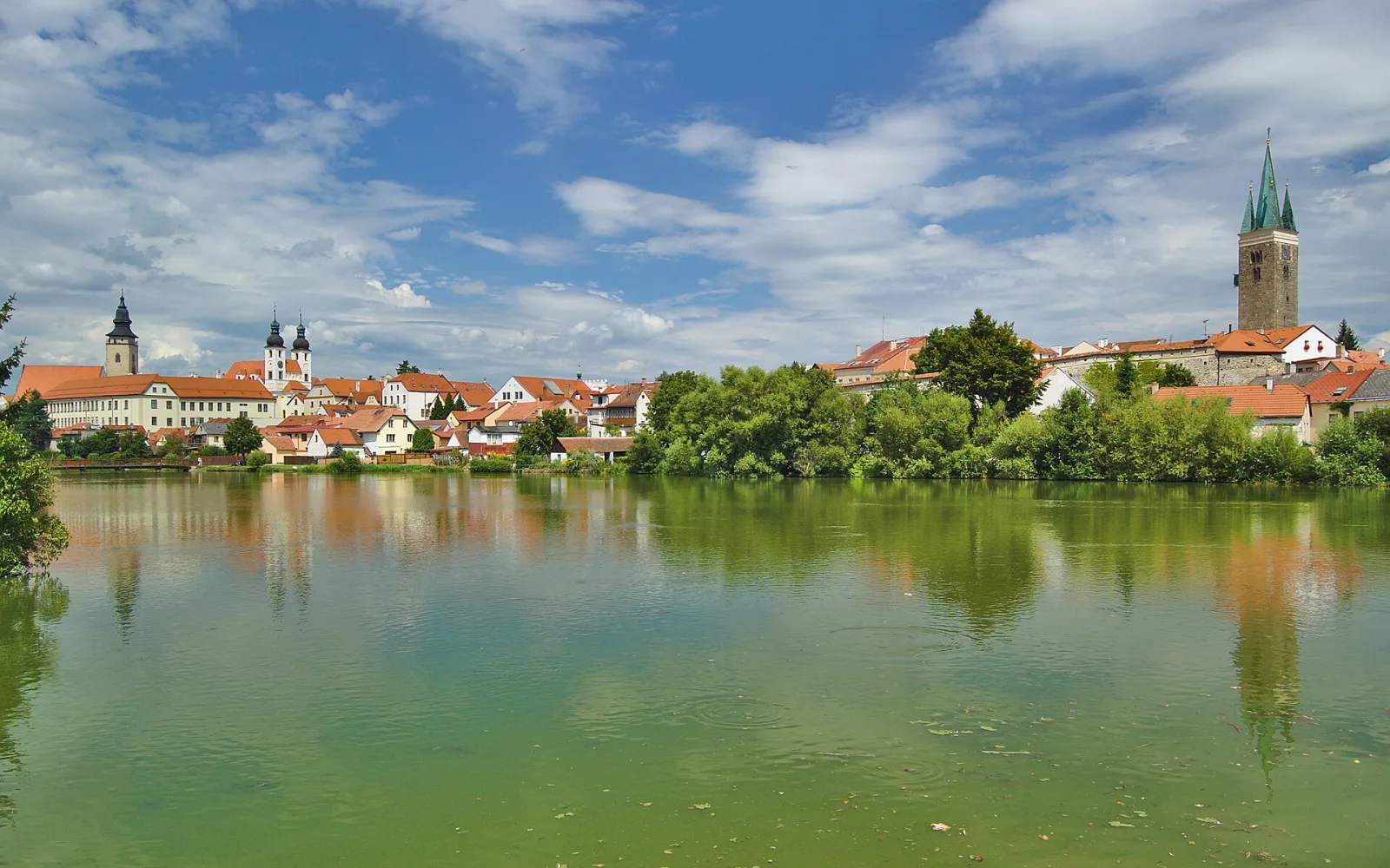Telč old town viewed across Ulický Pond
