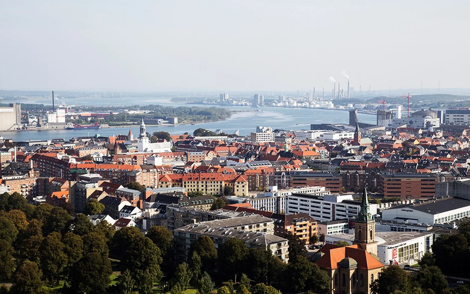 Aalborg city and waterfront seen from the Aalborg Tower