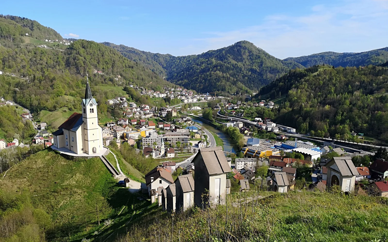 Idrija in its steep valley landscape