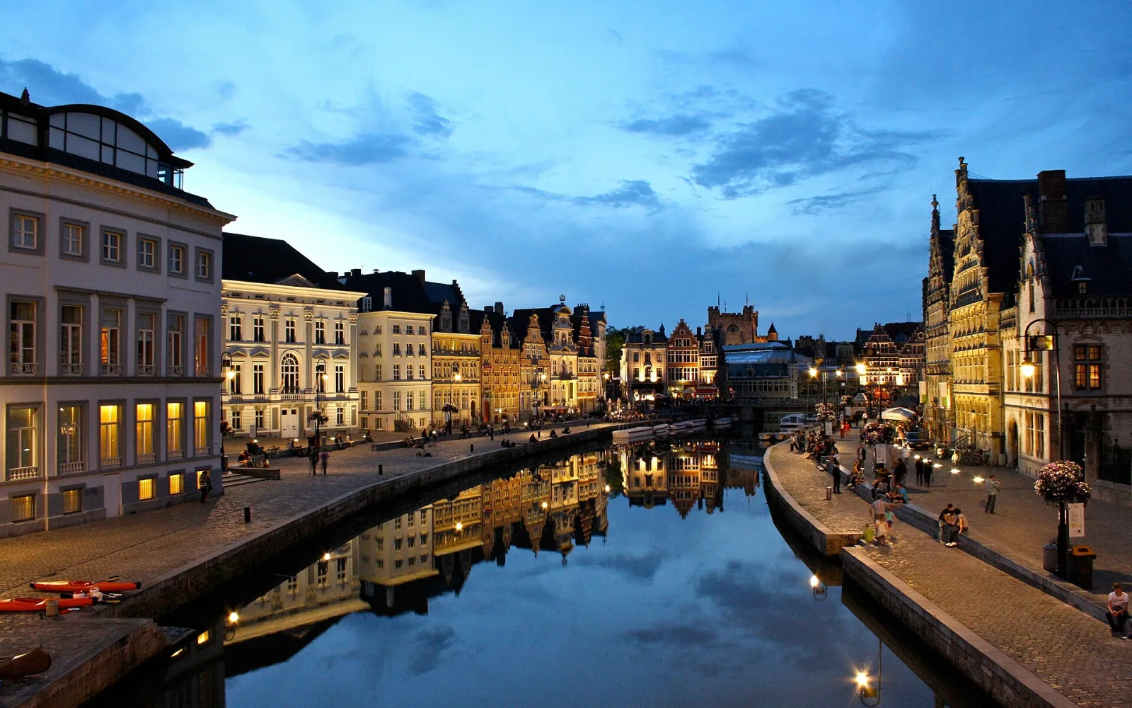 Evening light on the Graslei waterfront in Ghent