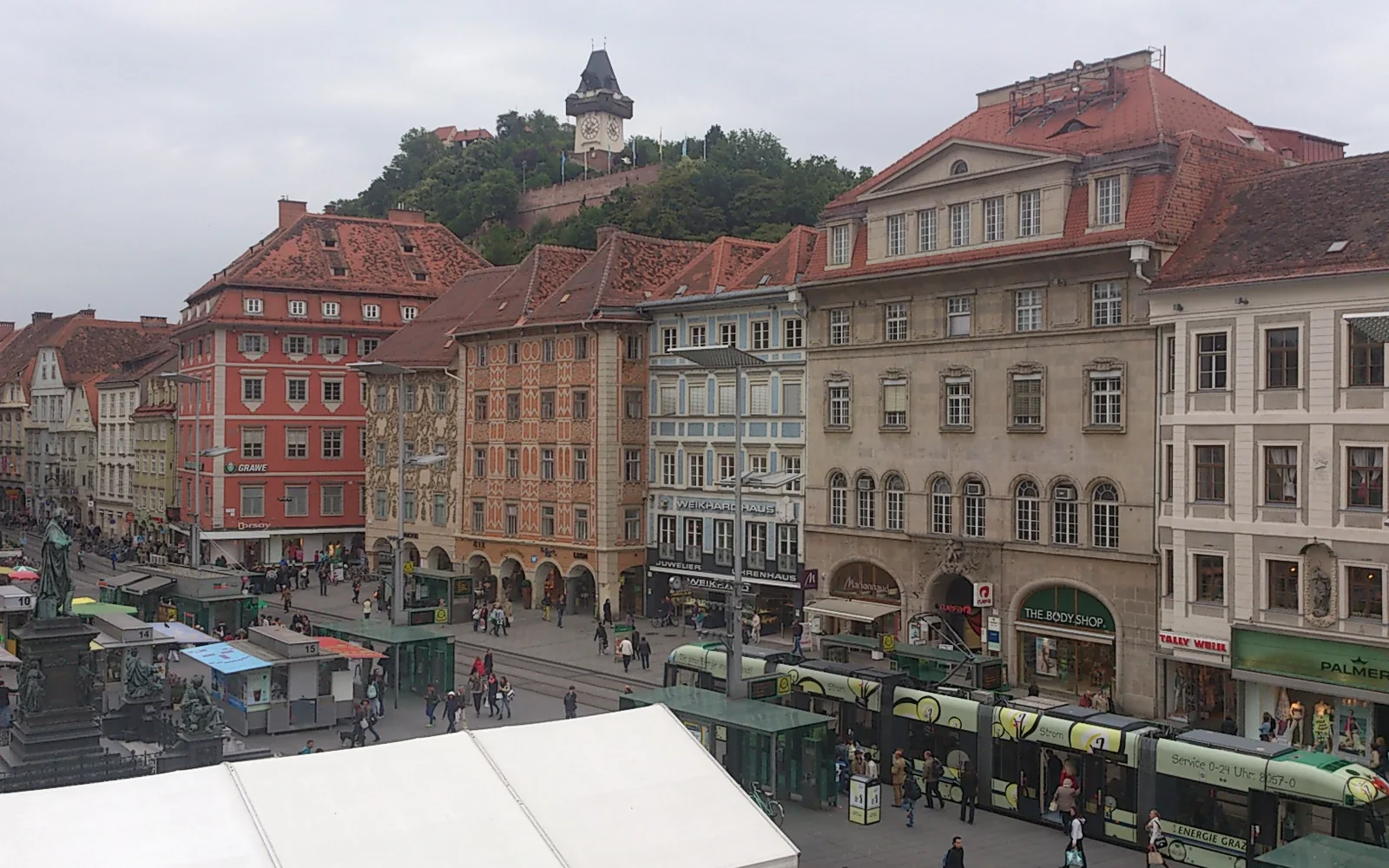 Graz main square with the Schlossberg beyond