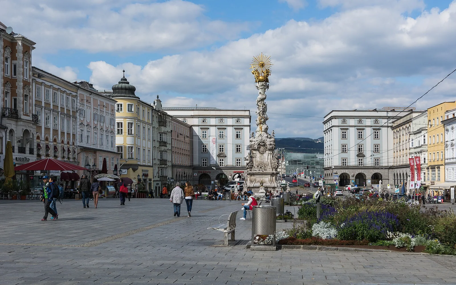 Linz main square and Trinity Column