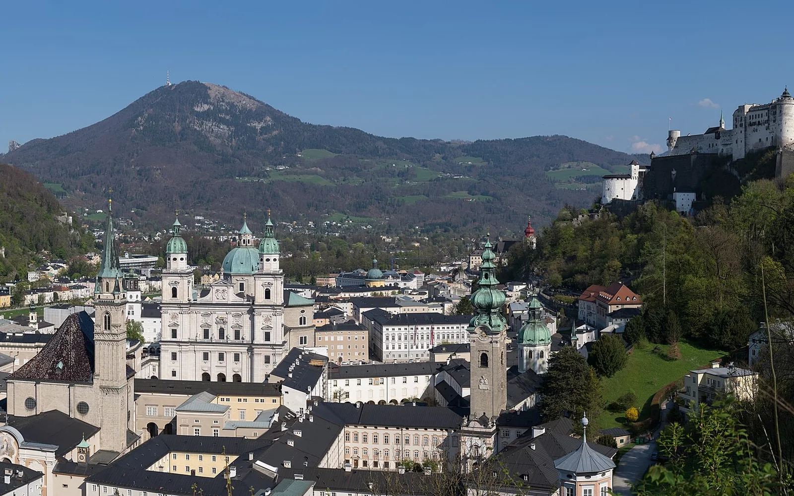Salzburg old town beneath Hohensalzburg Fortress