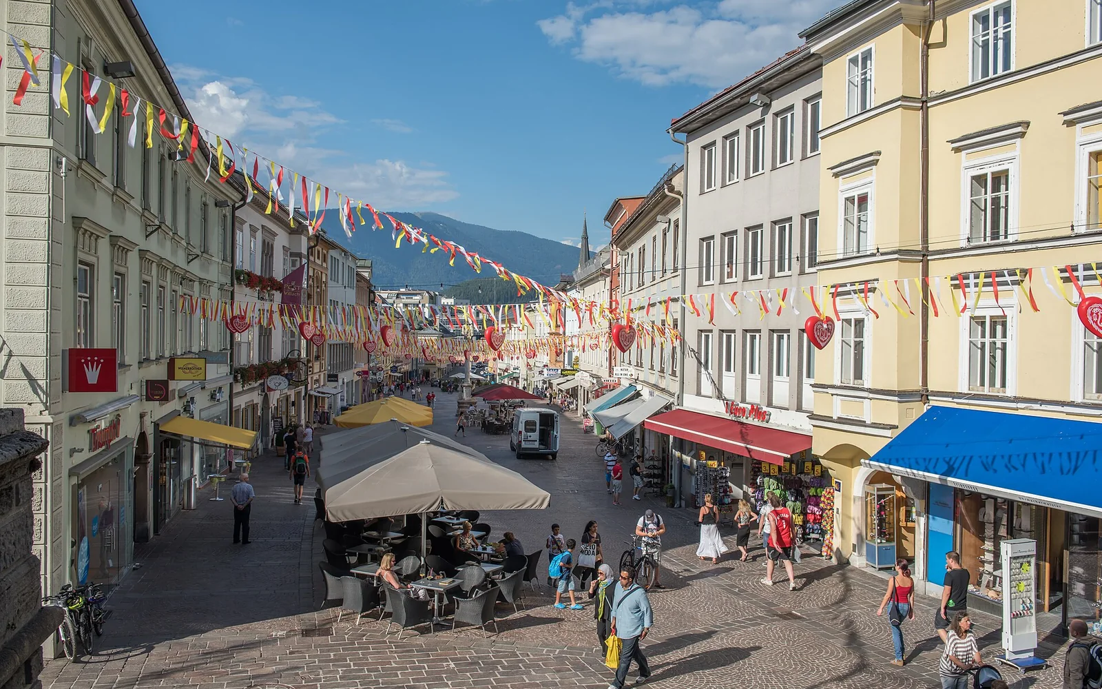 Colourful buildings on Villach main square