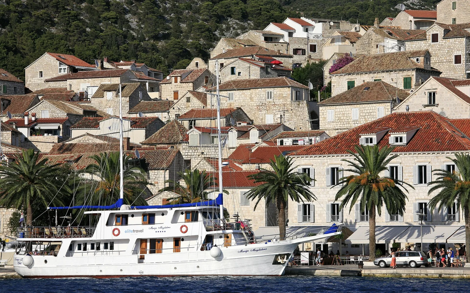 Hvar Town harbour below the Fortica fortress