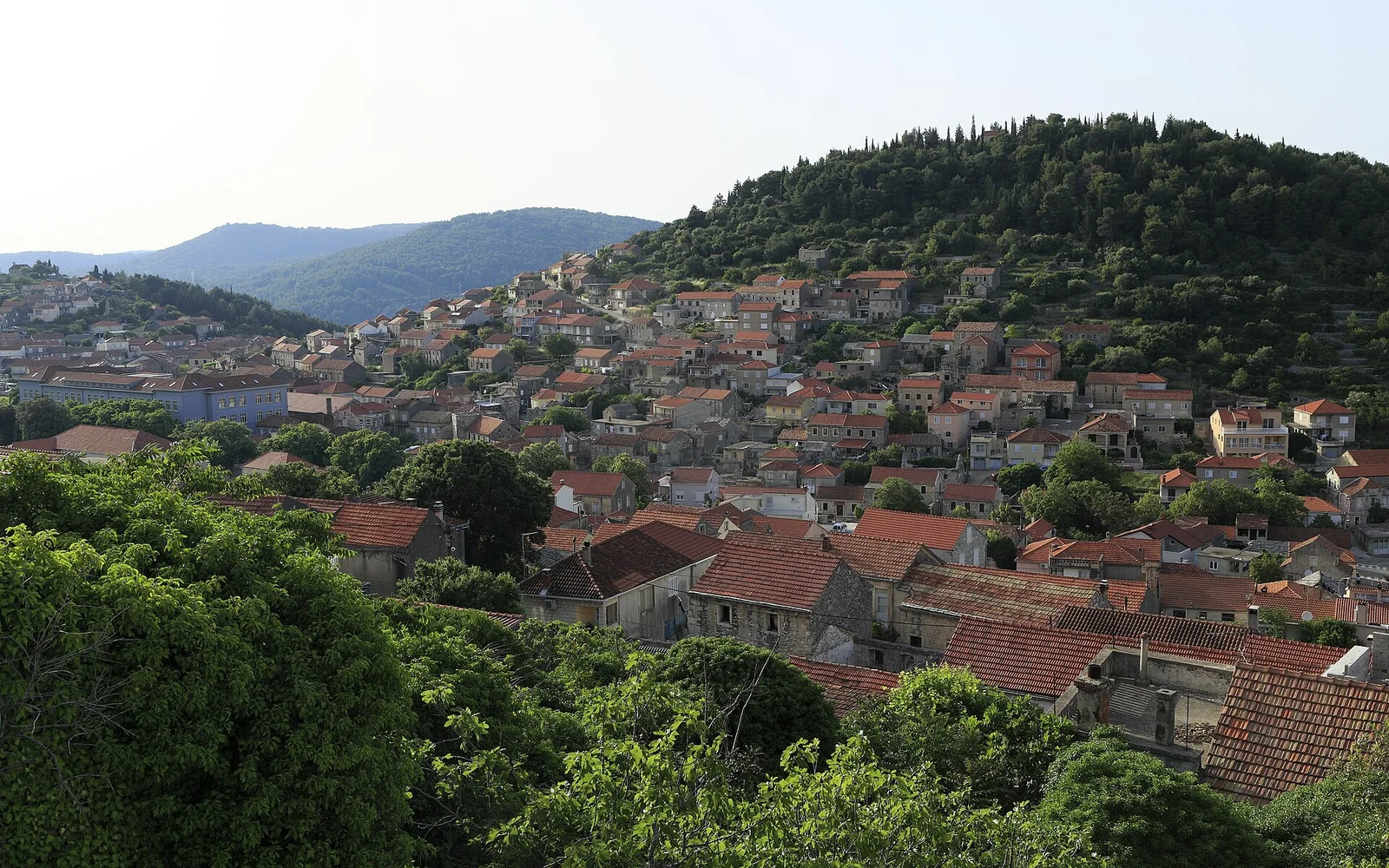 Stone houses and church in Blato on Korčula Island