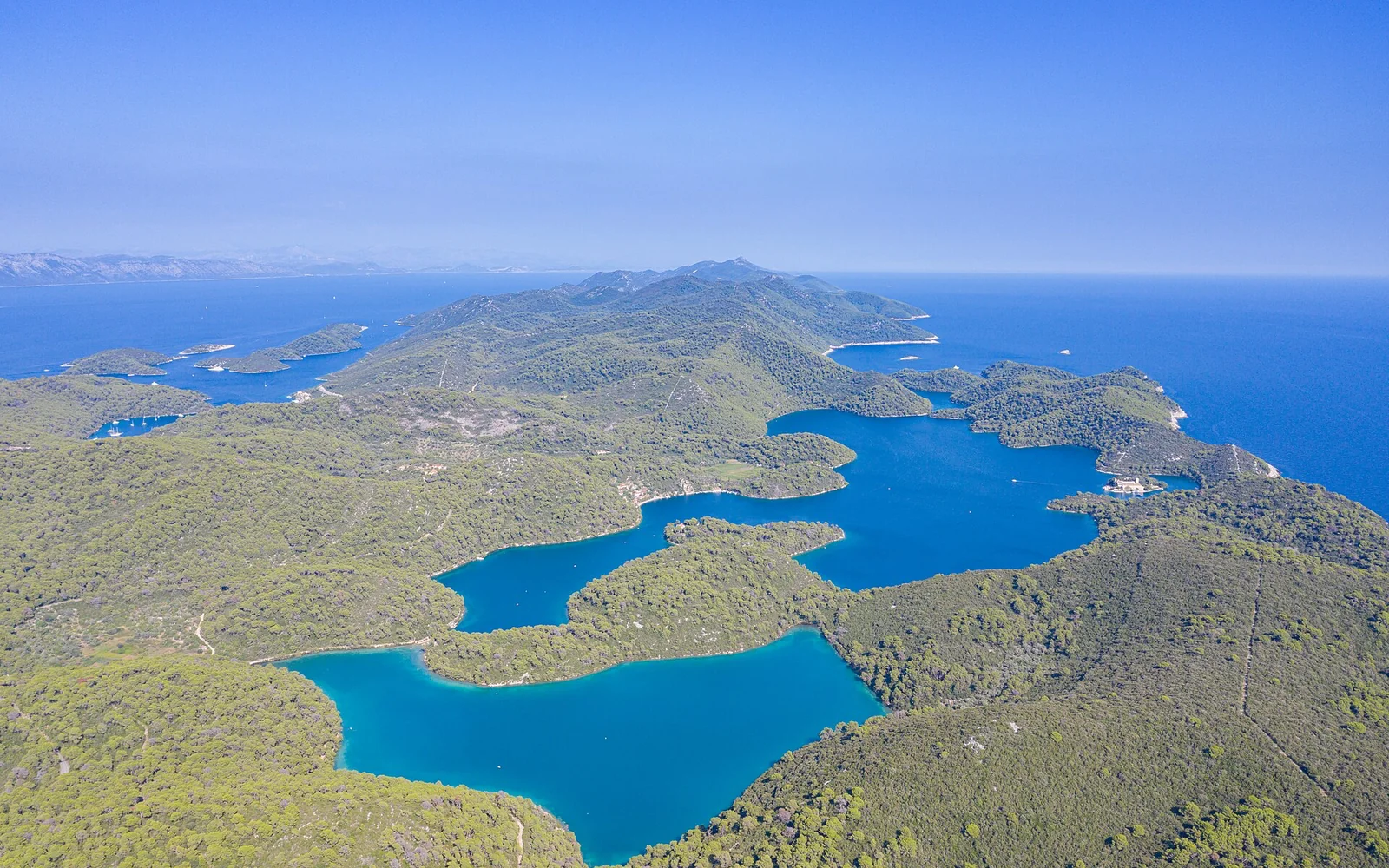 Forested saltwater lakes in Mljet National Park