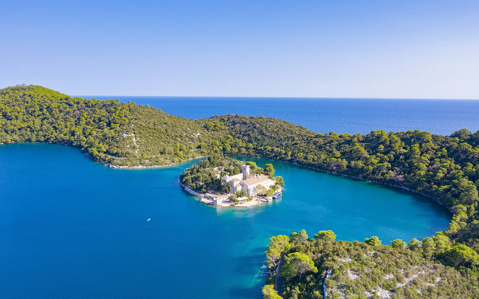 St Mary's islet and monastery on the Great Lake in Mljet