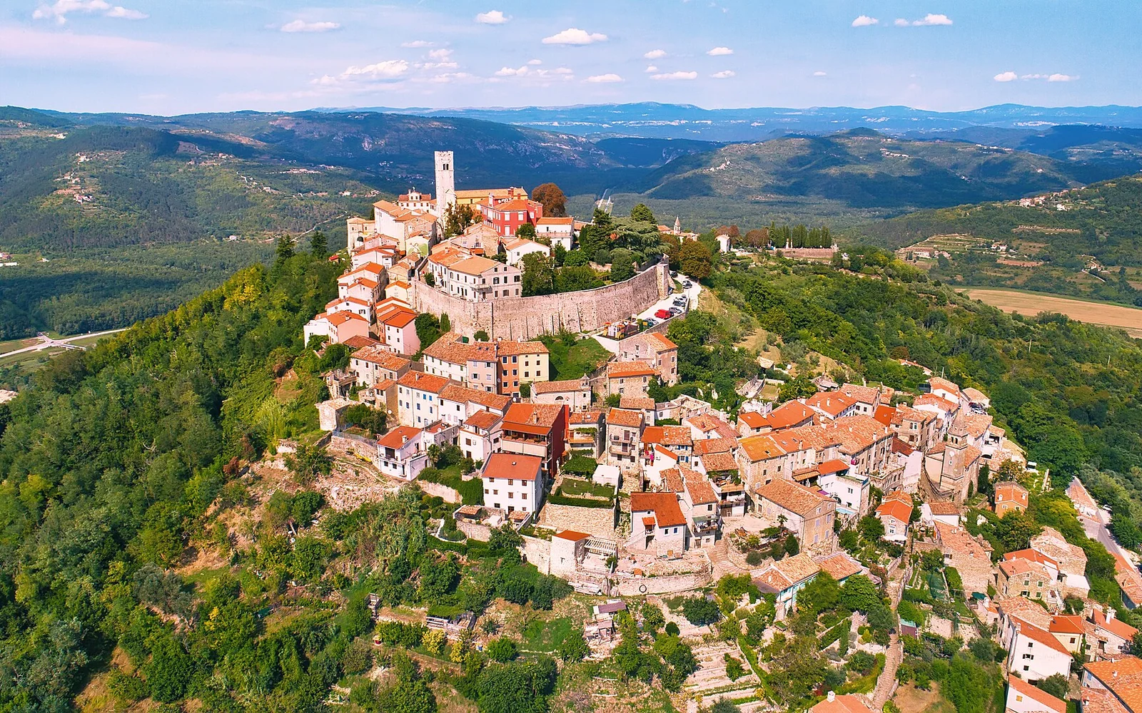 Motovun on its hill above the Mirna valley