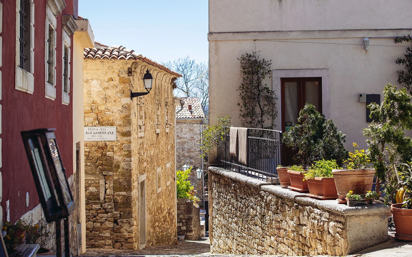 Stone lane inside Motovun's walled old town