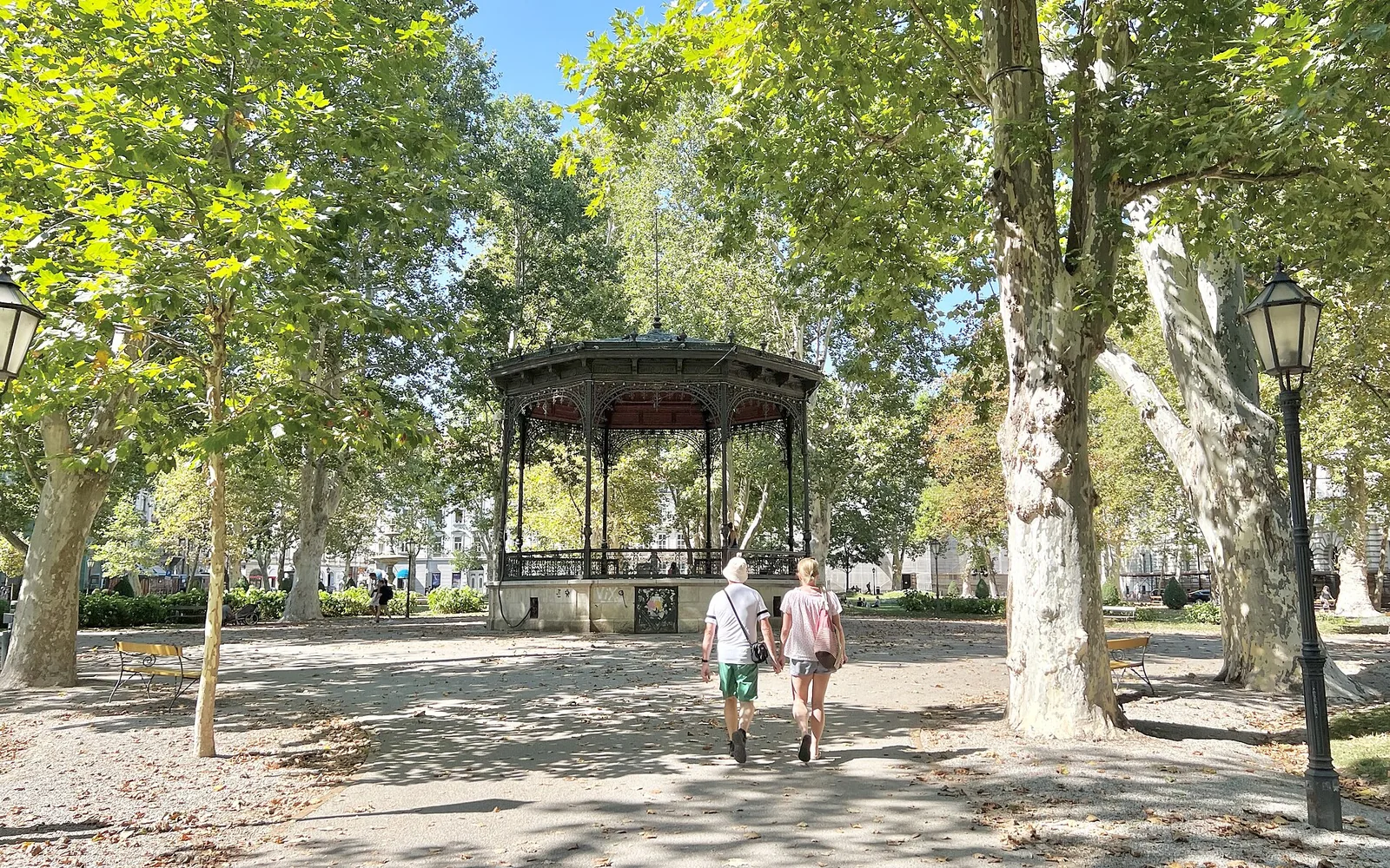 Tree-lined paths and pavilion in Zrinjevac park