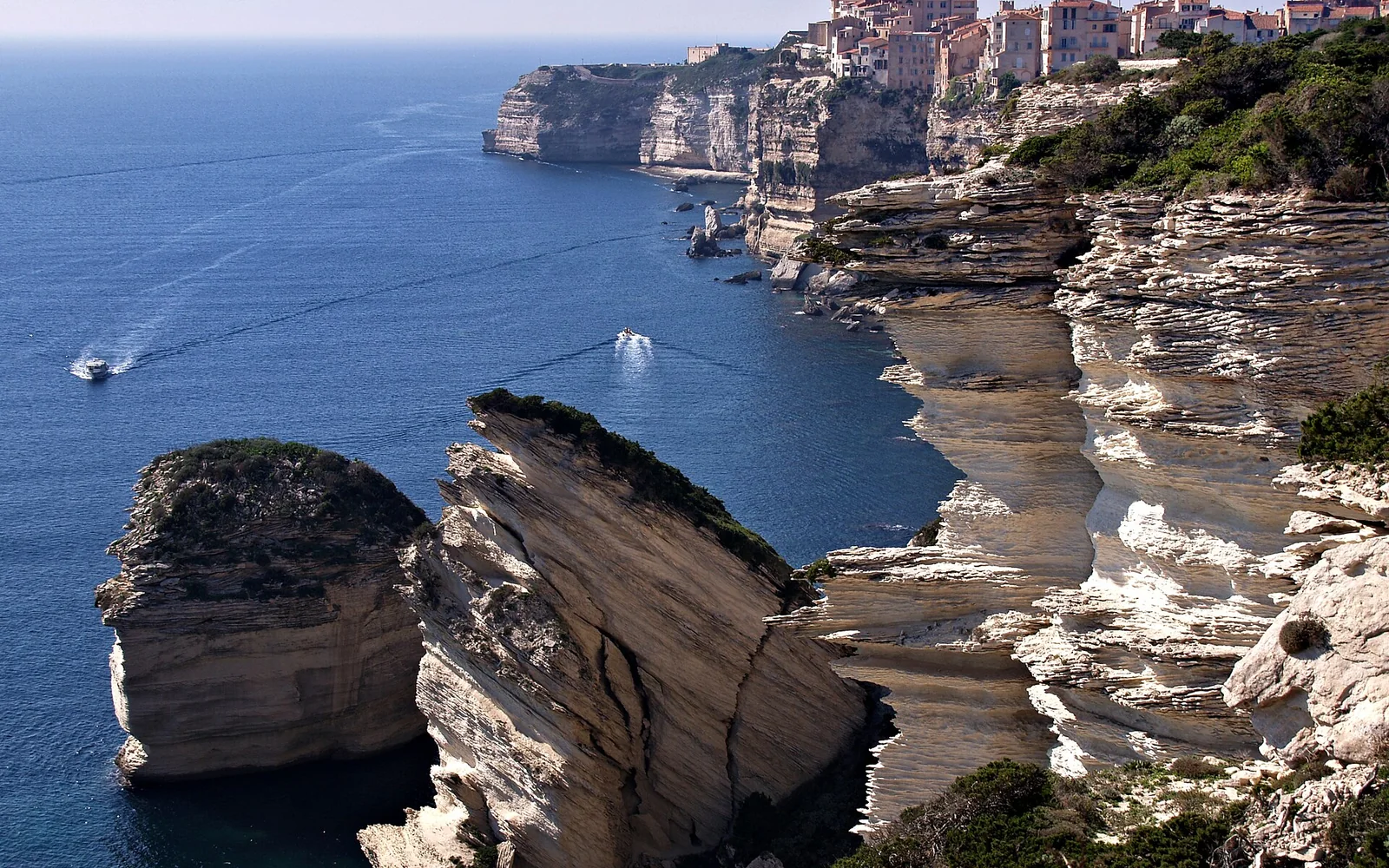 Bonifacio's citadel above white sea cliffs in Corsica