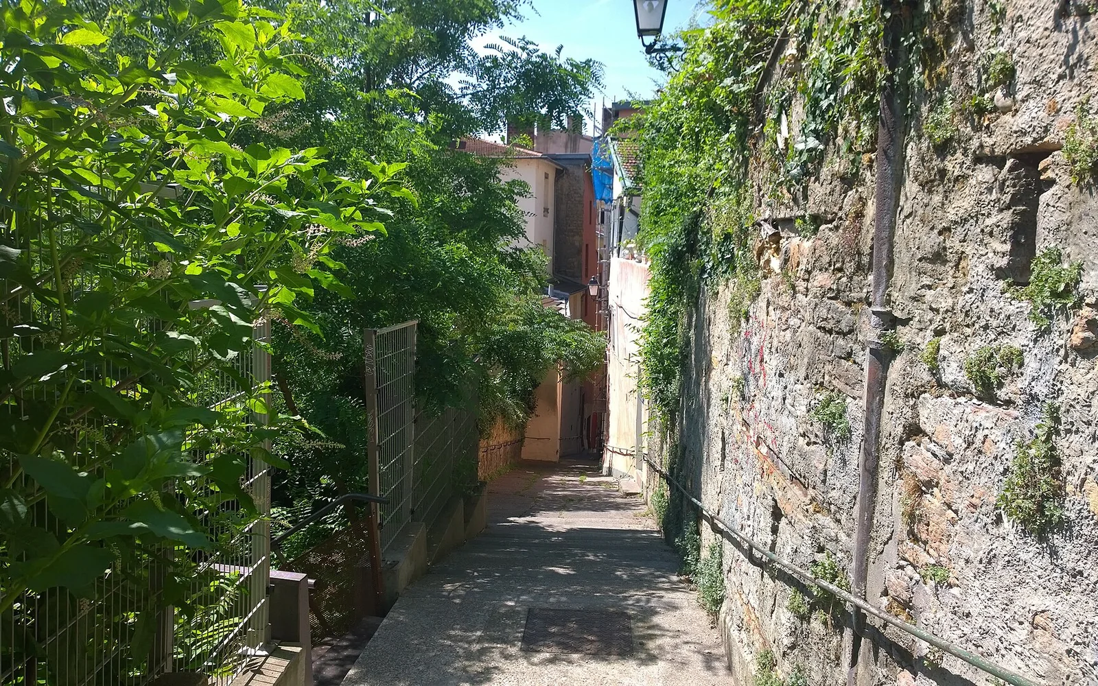 Historic buildings and a narrow street in Vieux Lyon