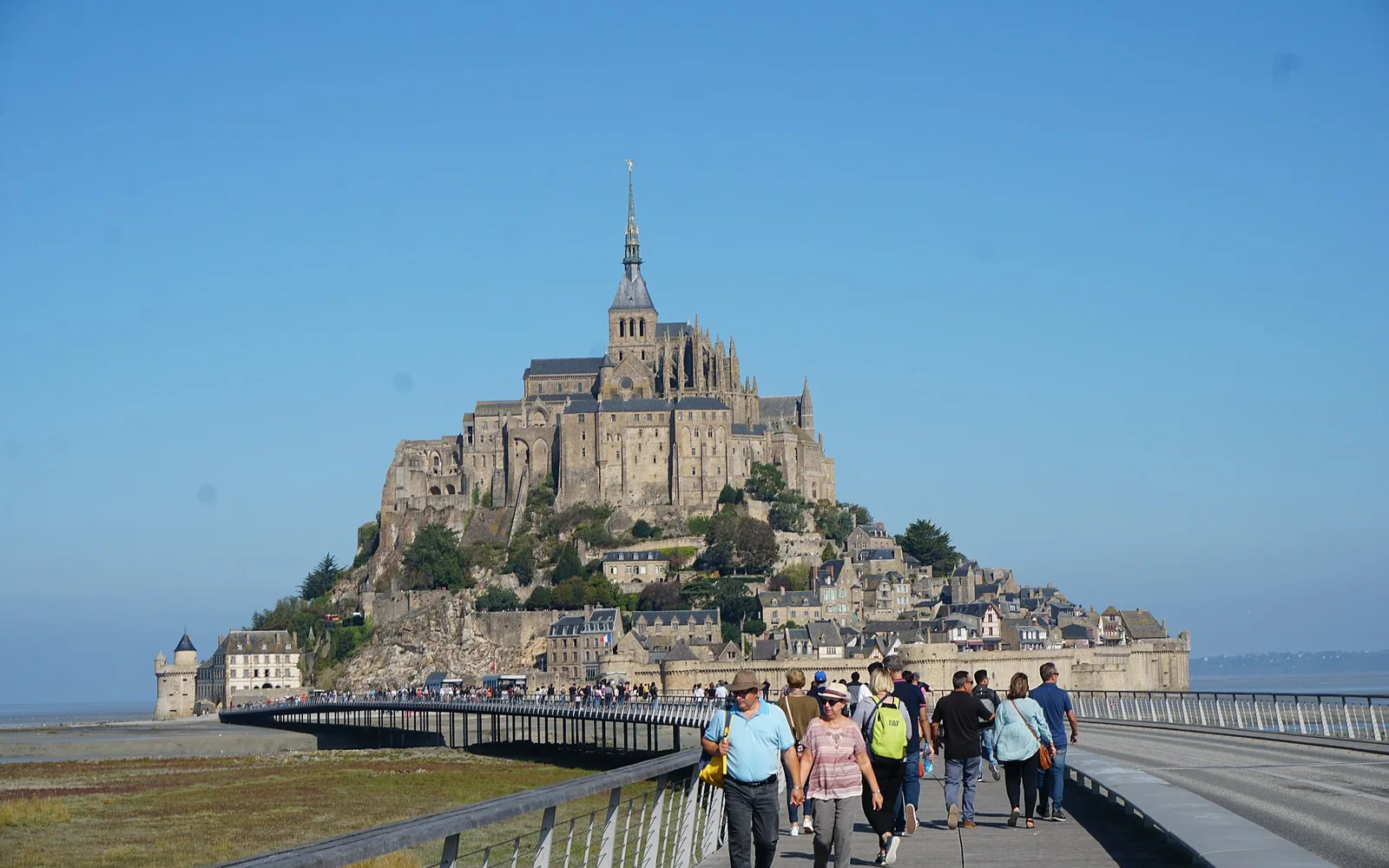 Mont-Saint-Michel seen from the walkway across the bay