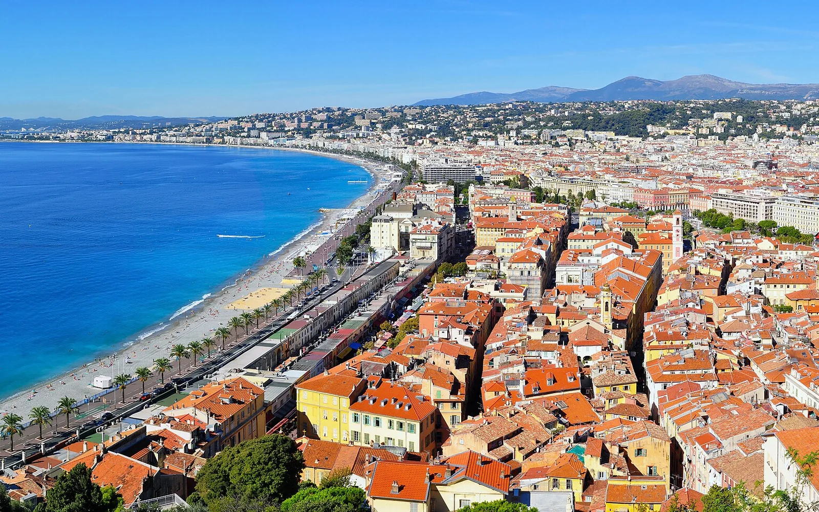 Nice old town and the Promenade des Anglais beside the Mediterranean