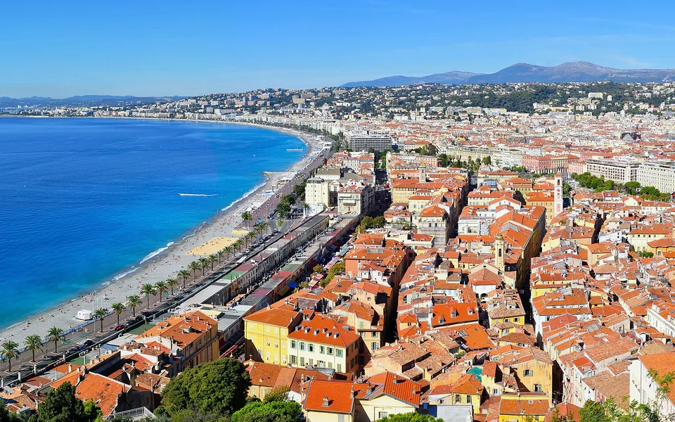 Nice old town and the Promenade des Anglais beside the Mediterranean