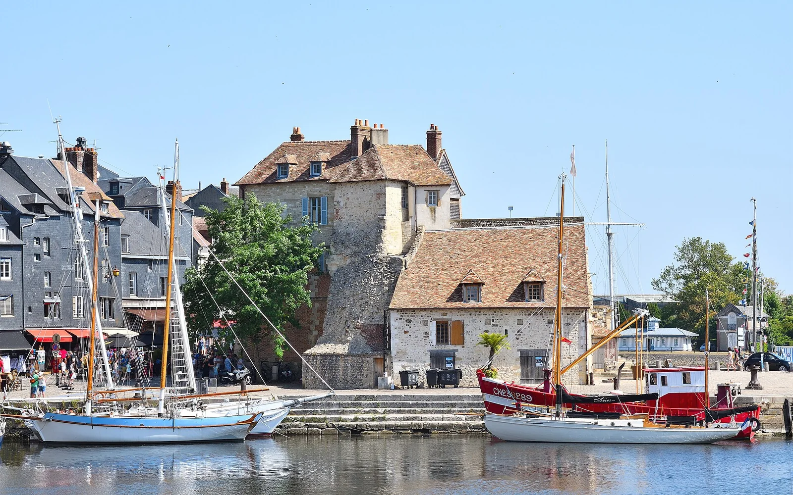 Historic waterfront buildings around Honfleur harbour