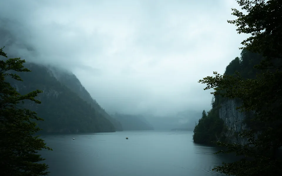 Königssee beneath forested mountains in Berchtesgaden National Park