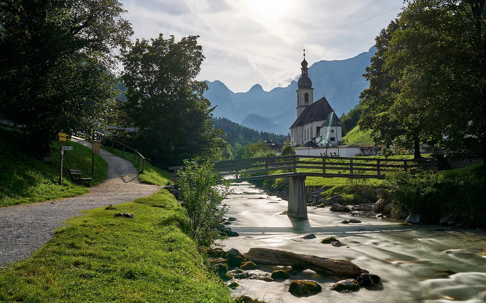 St Sebastian church beside the river at Ramsau