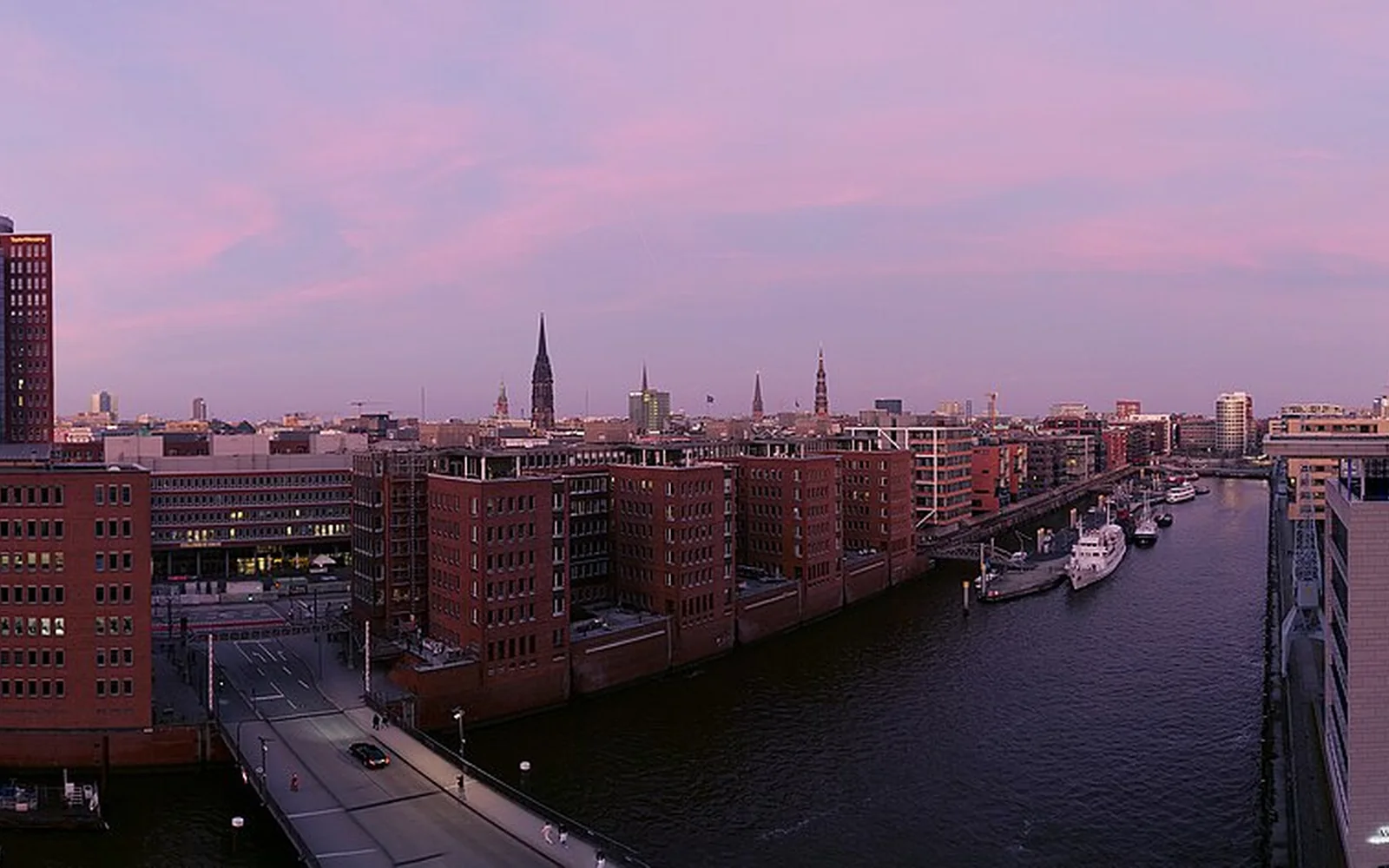 Hamburg's Speicherstadt and harbour district at sunset