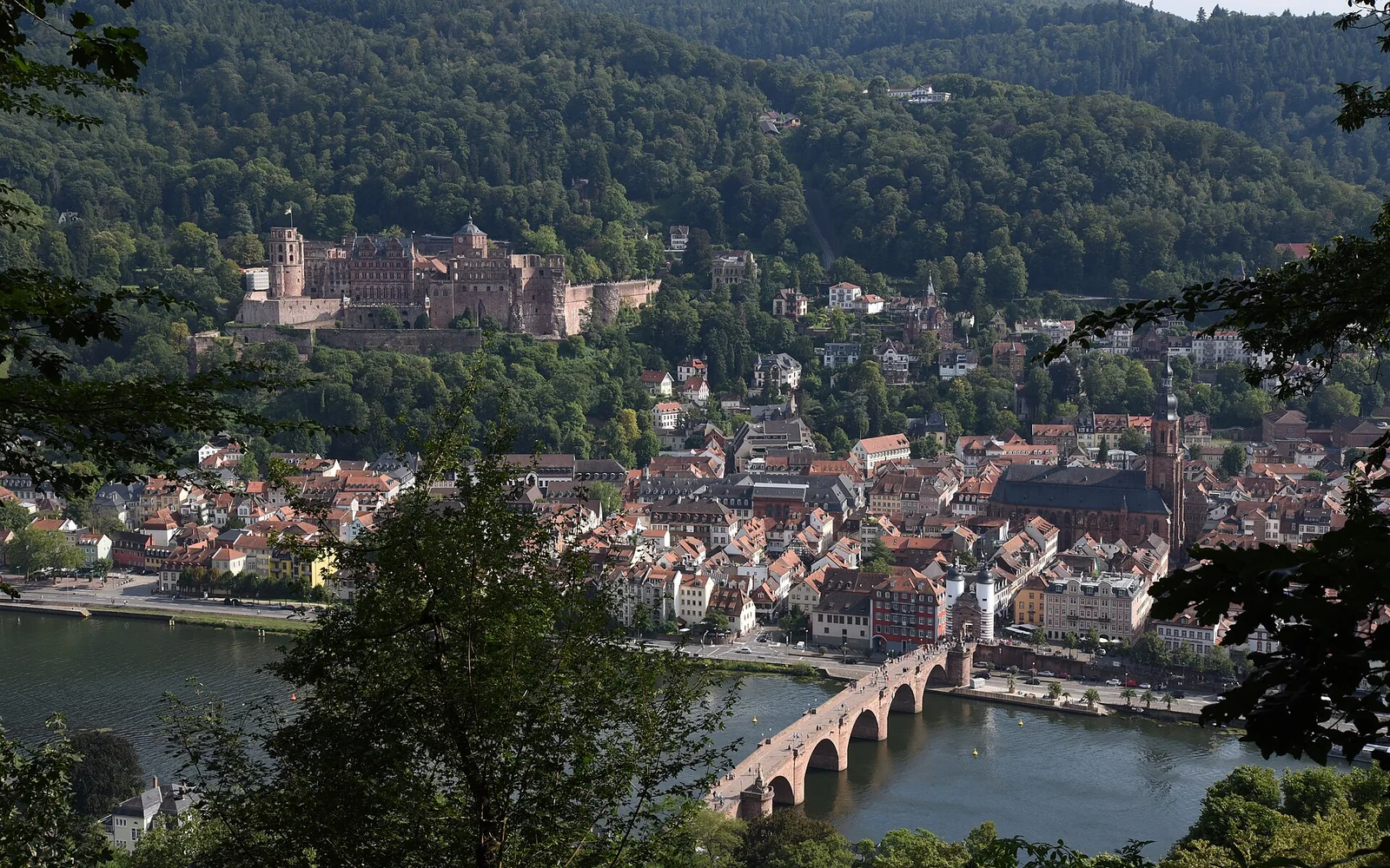 The Old Bridge crossing the Neckar below Heidelberg Castle