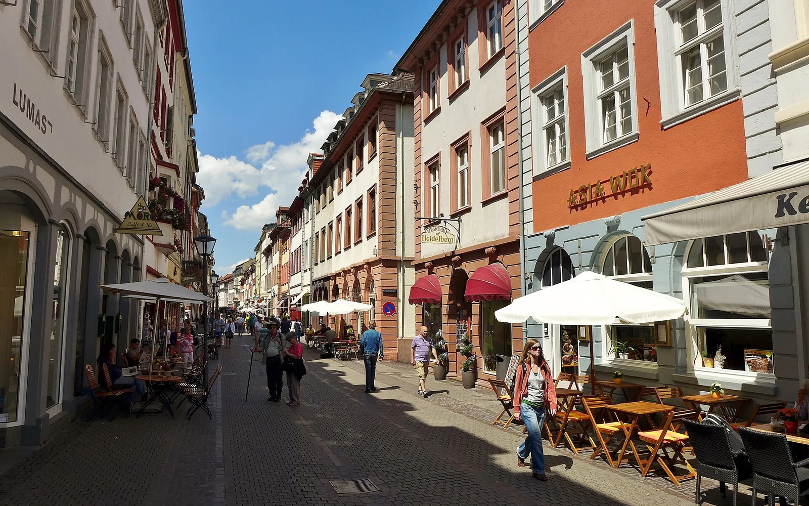 Historic buildings along Heidelberg's old-town streets