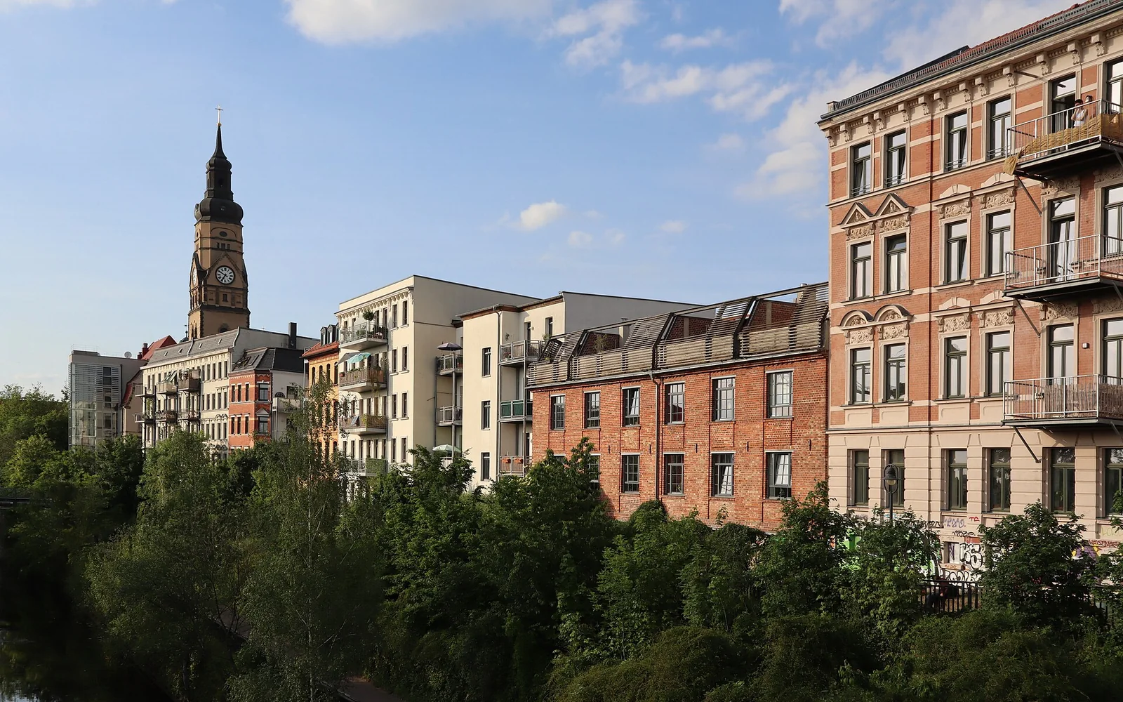 Converted industrial buildings and canals in Leipzig-Plagwitz