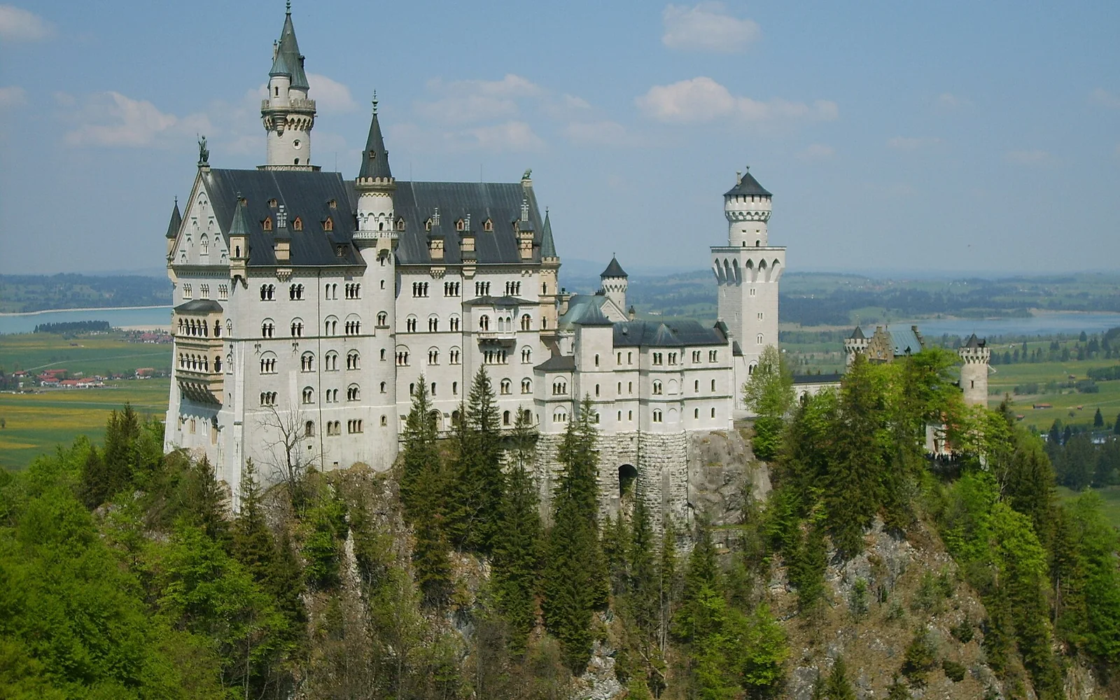 Neuschwanstein Castle above the Bavarian landscape