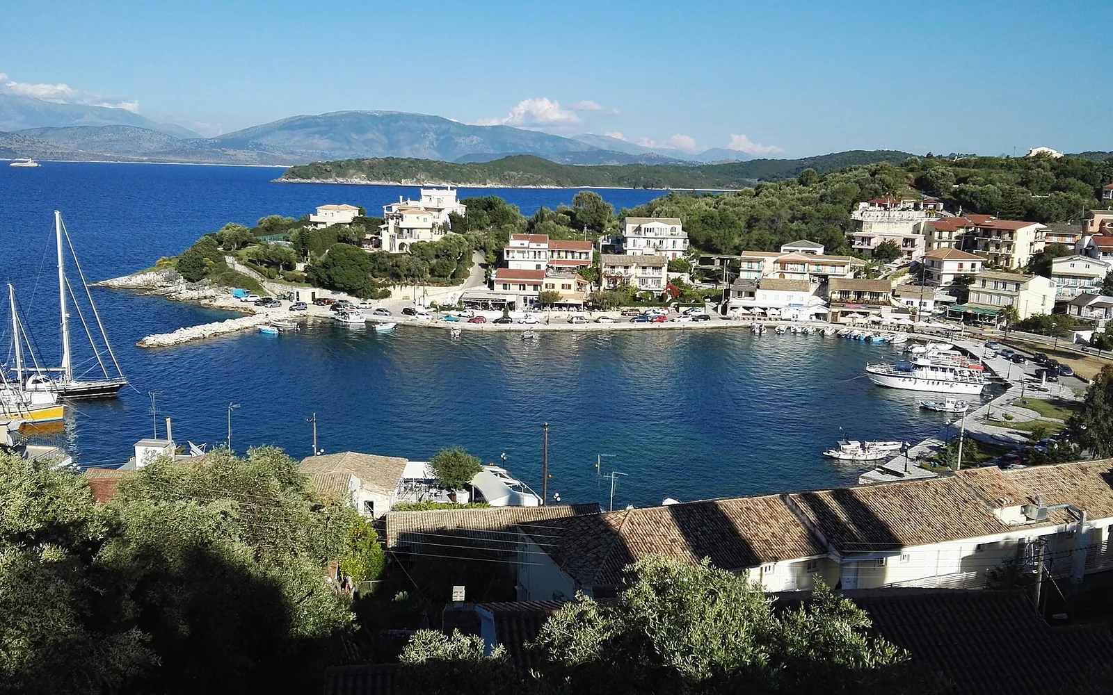 The harbour and coast at Kassiopi in northern Corfu