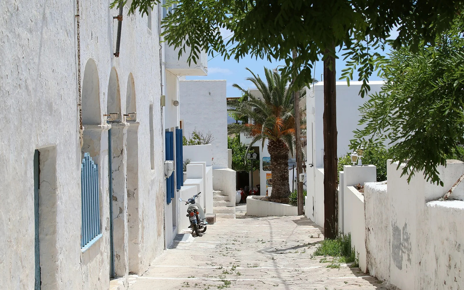 A whitewashed street in Plaka on Milos