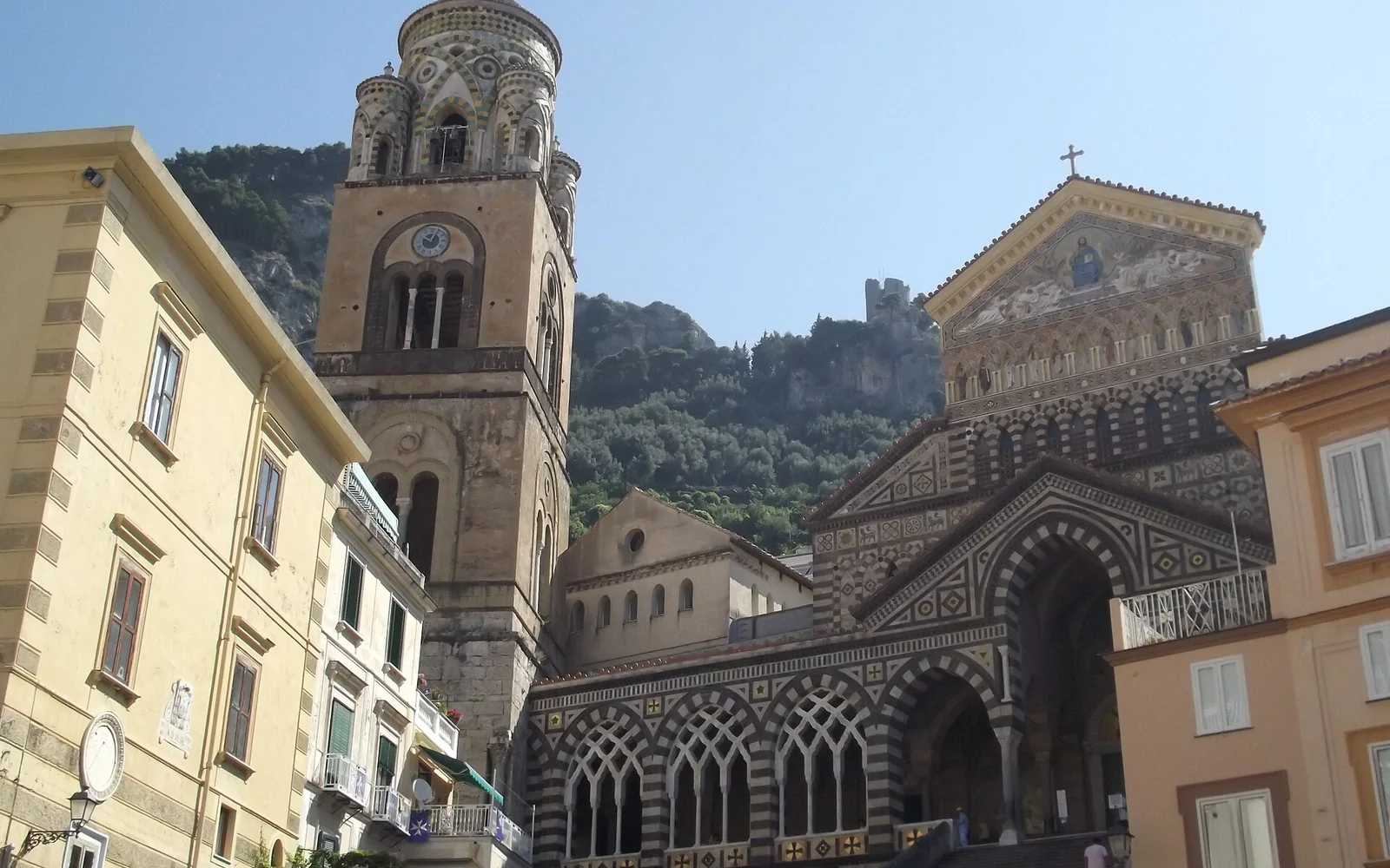 Amalfi Cathedral and its bell tower above Piazza del Duomo