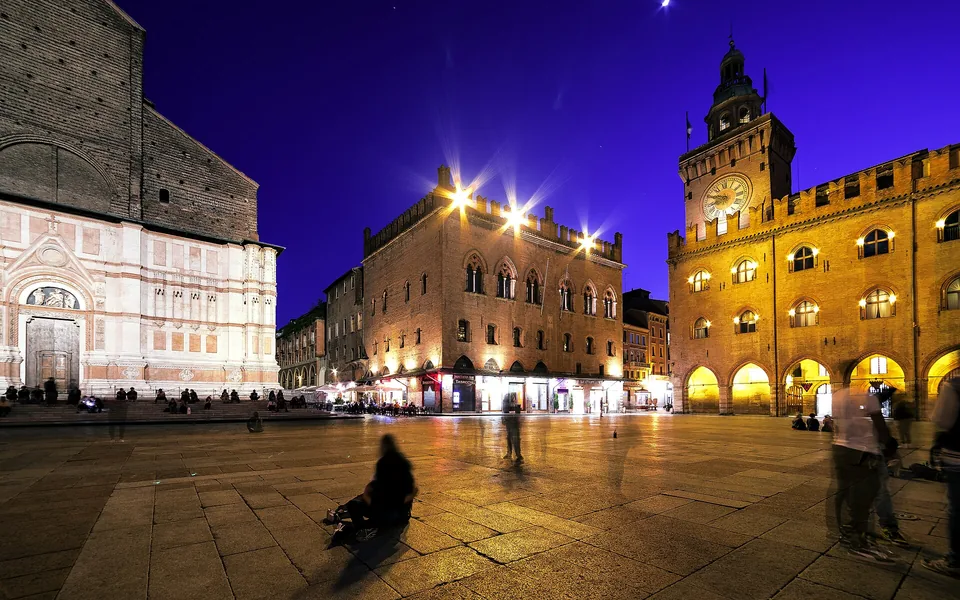 Historic buildings around Piazza Maggiore in Bologna