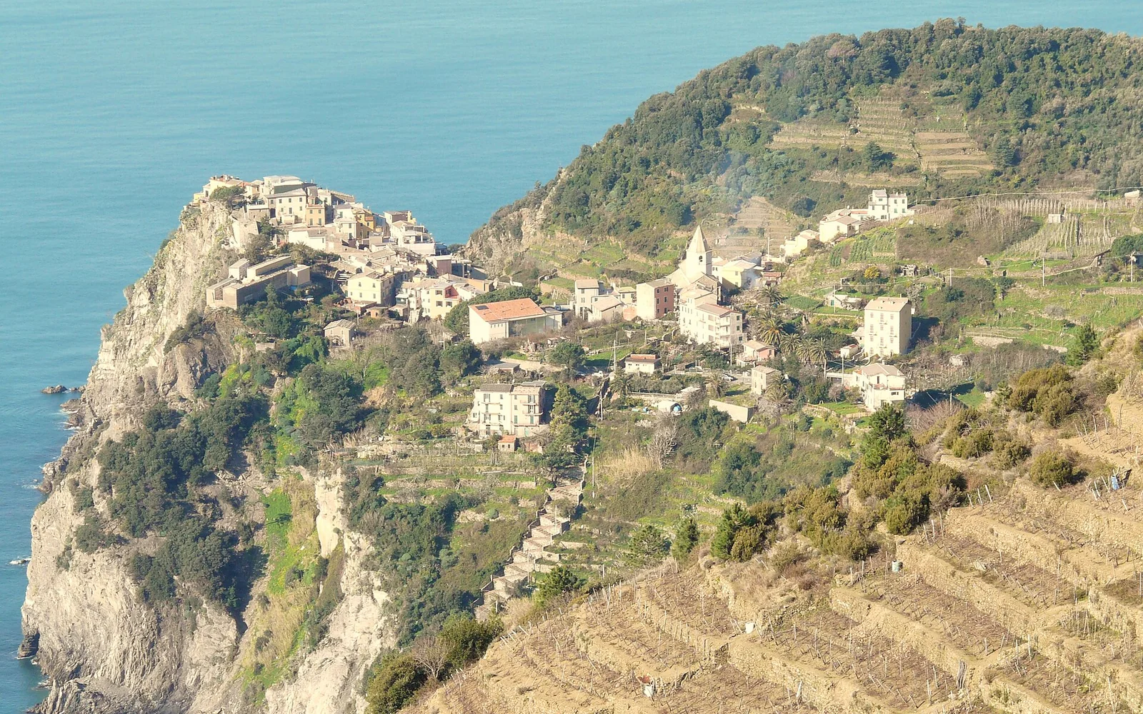 Corniglia and its terraced slopes in Cinque Terre