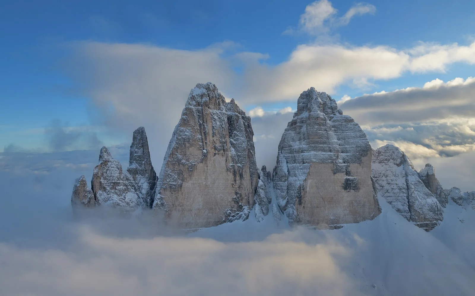 The peaks of Tre Cime di Lavaredo in the Dolomites