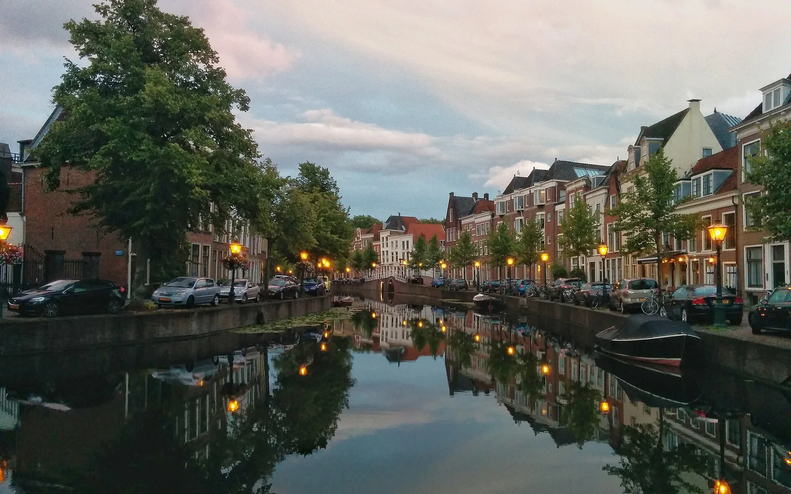 A canal and historic houses in central Leiden