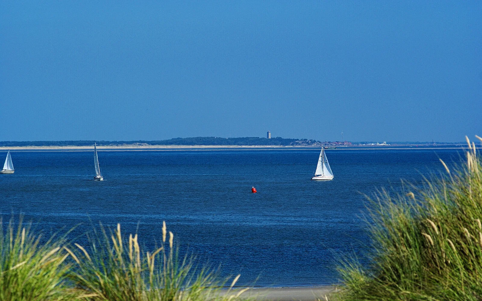 The view from Vlieland towards Terschelling and the Brandaris lighthouse