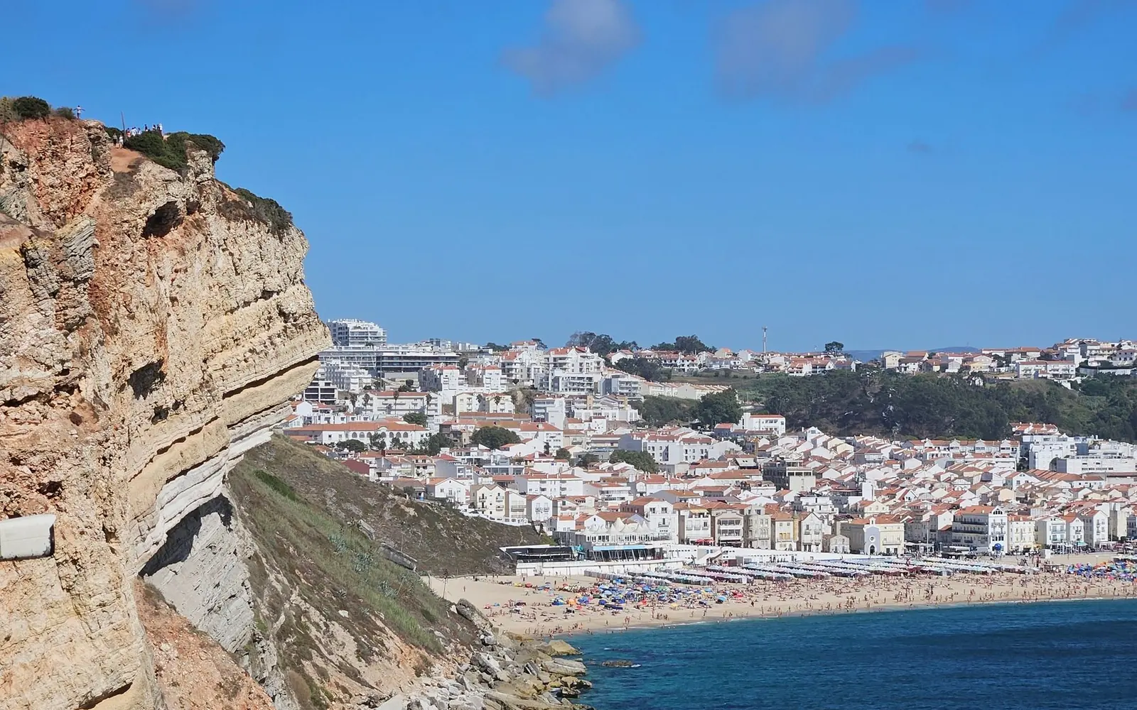 Nazaré beach and town seen from the high cliff at Sítio