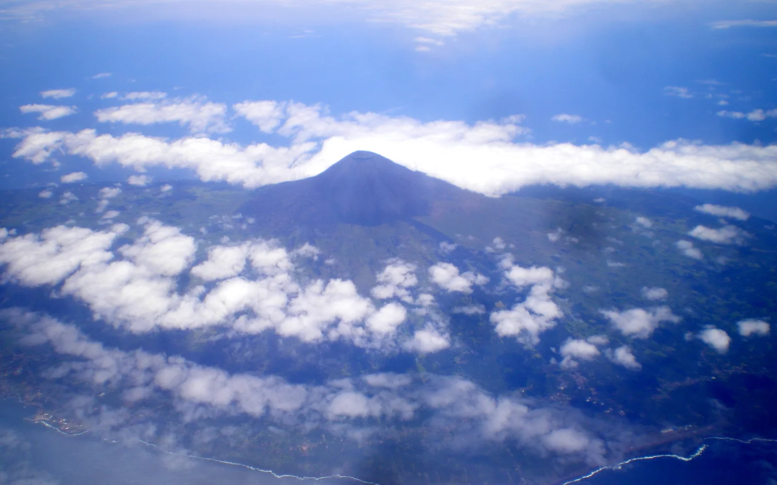 Aerial view of Pico Island and its volcanic mountain
