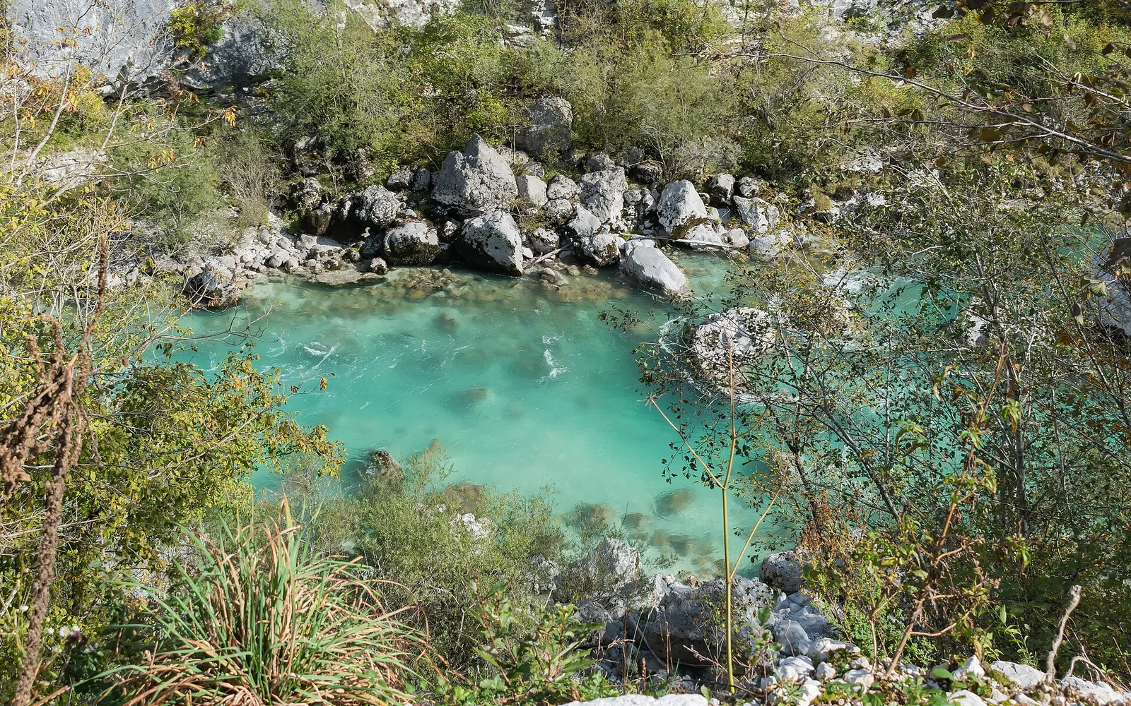 The Soča River flowing near Kobarid