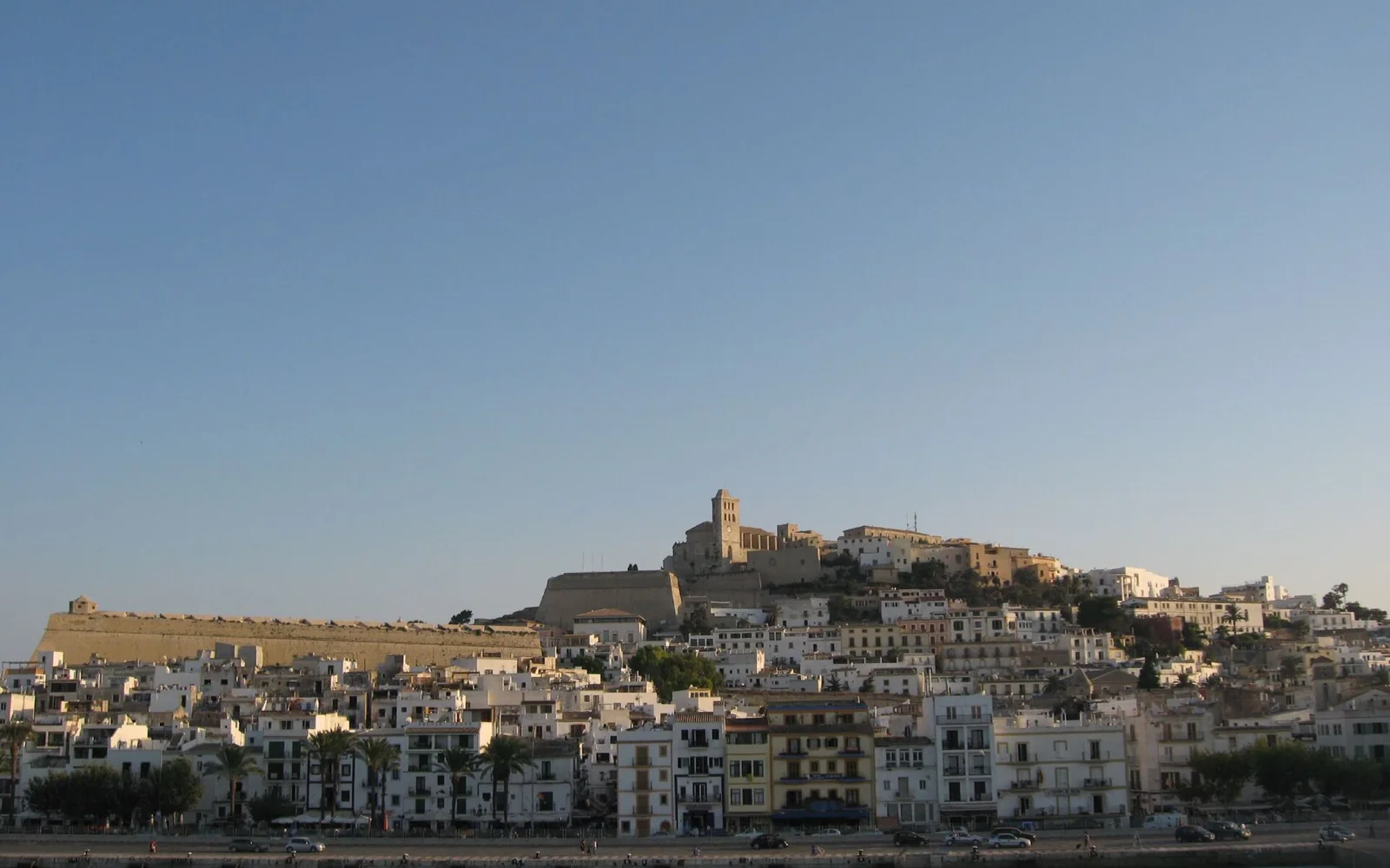 Boats and waterfront buildings in Ibiza Town harbour