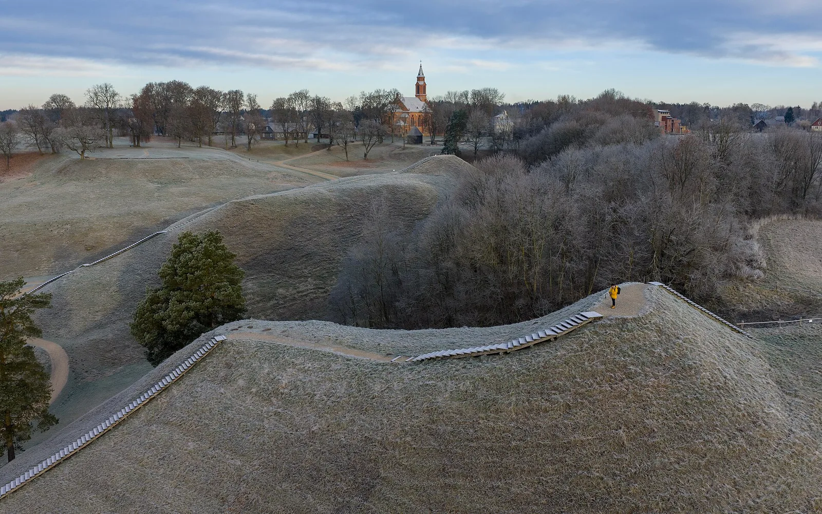 Snow-covered hillforts at the Kernavė Archaeological Site