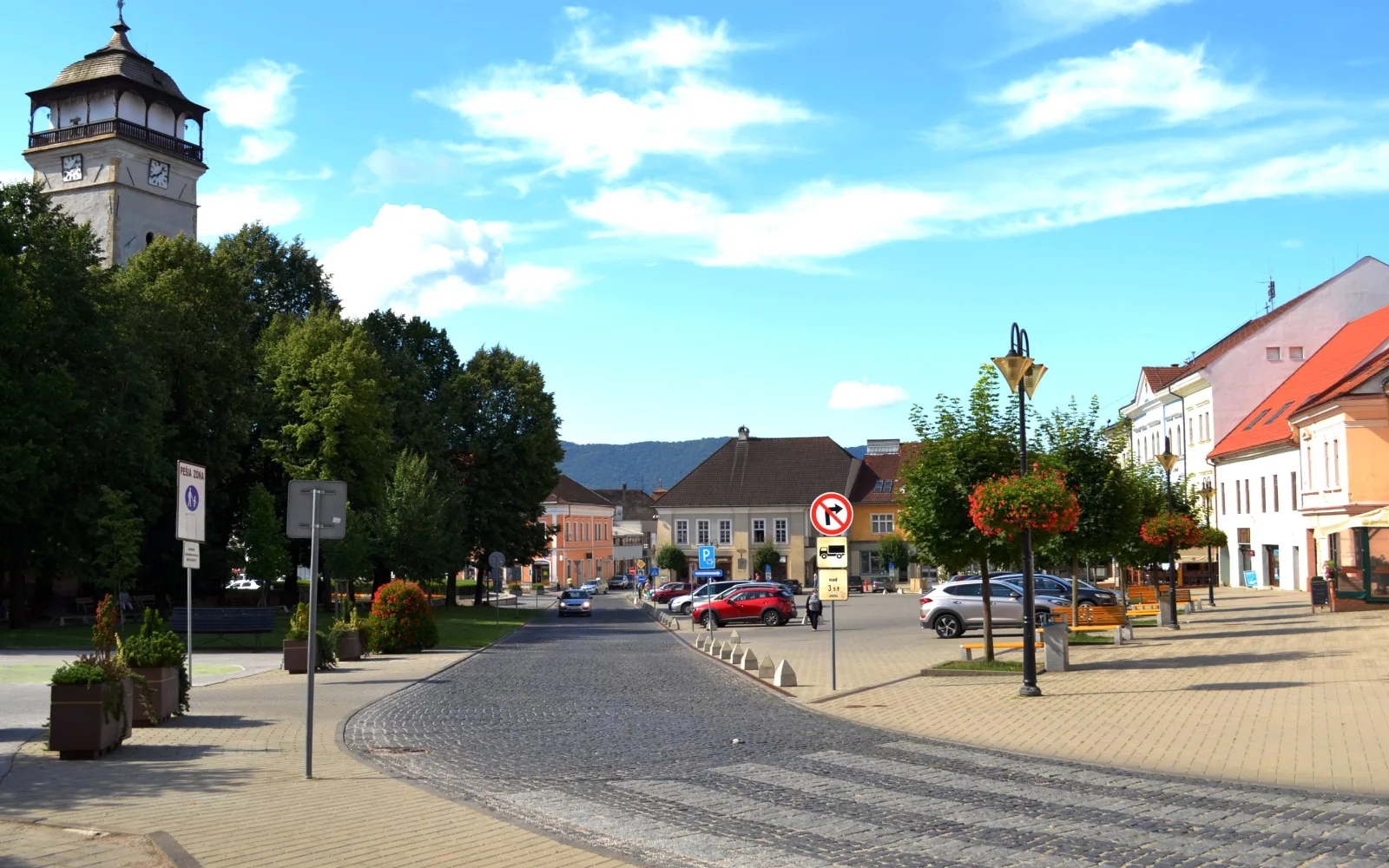 Námestie Baníkov and the watchtower in central Rožňava